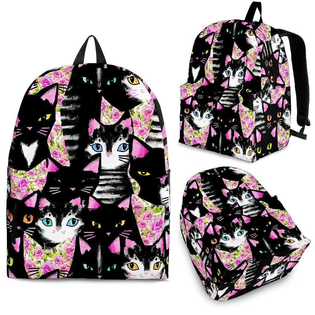 Black Cat Pattern Print Backpack-grizzshop