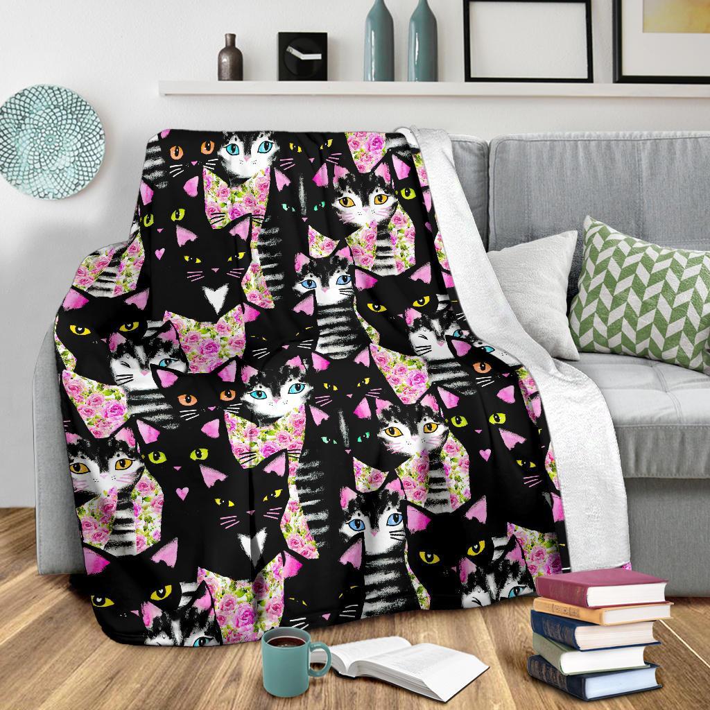 Black Cat Pattern Print Blanket-grizzshop