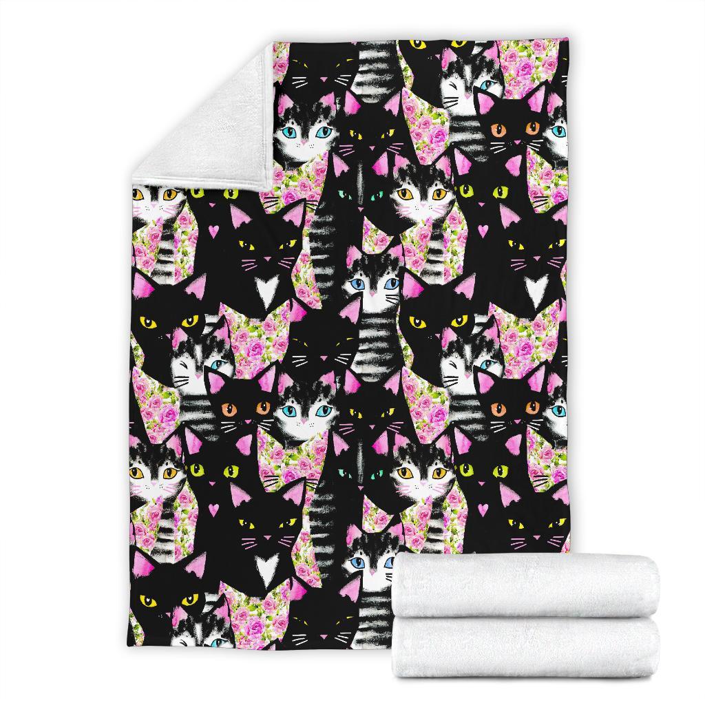 Black Cat Pattern Print Blanket-grizzshop