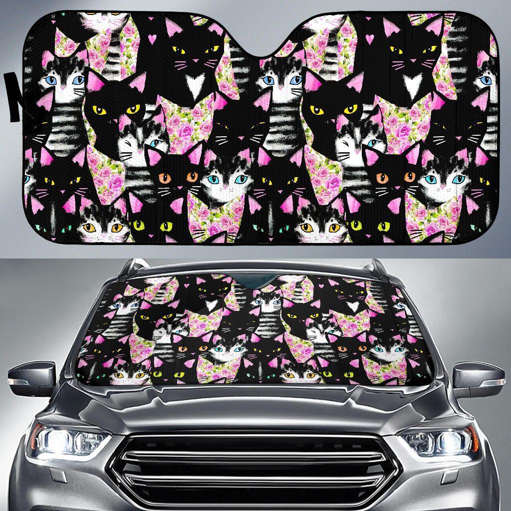 Black Cat Pattern Print Car Sun Shade-grizzshop