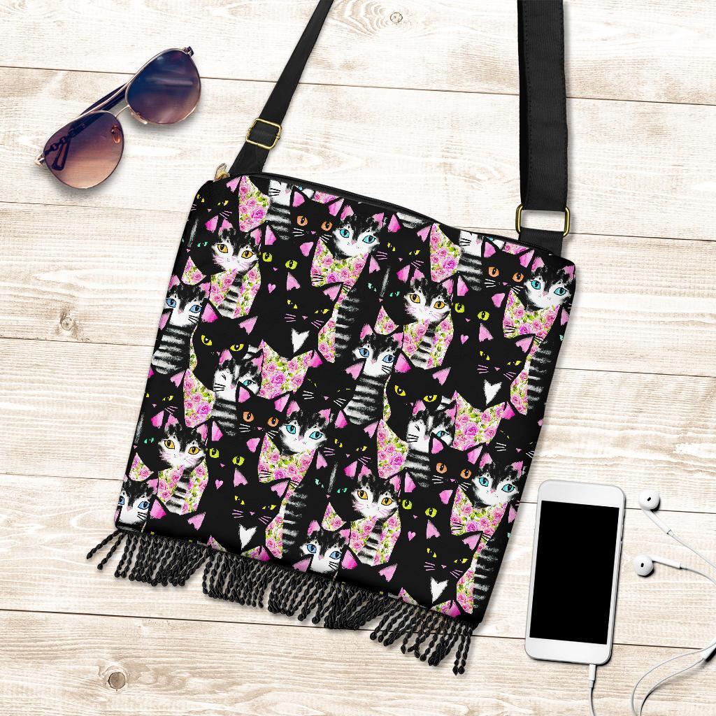 Black Cat Pattern Print Crossbody bags-grizzshop