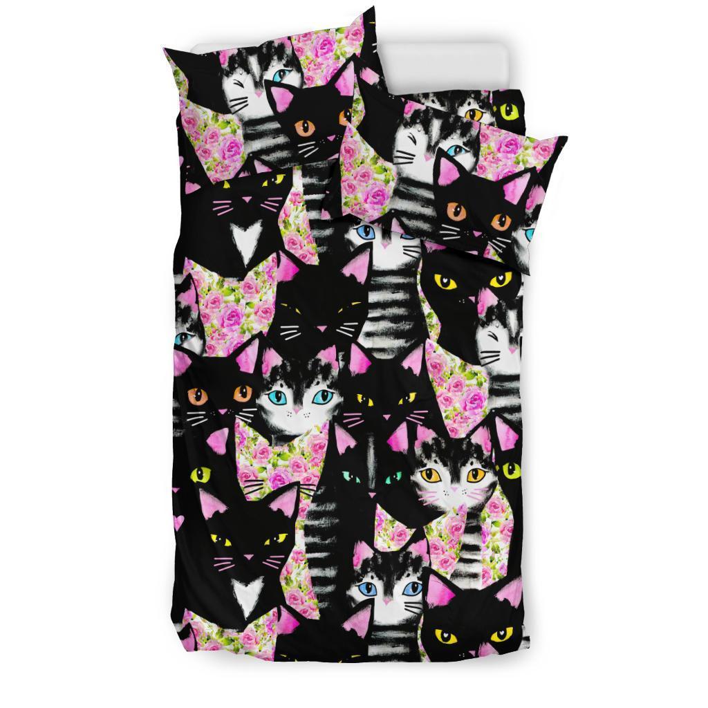 Black Cat Pattern Print Duvet Cover Bedding Set-grizzshop