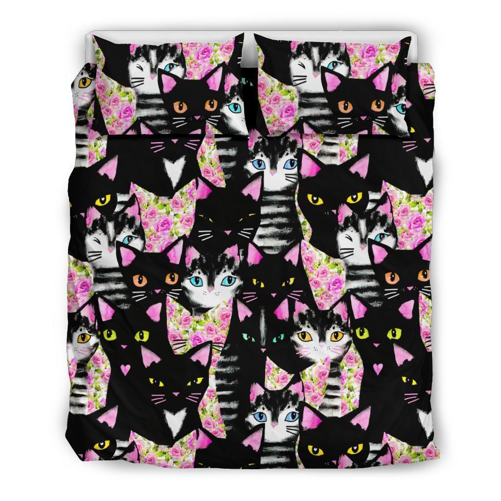 Black Cat Pattern Print Duvet Cover Bedding Set-grizzshop