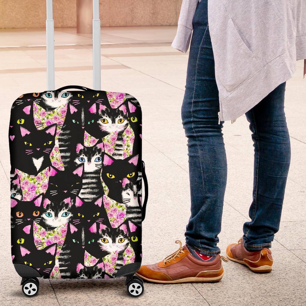 Black Cat Pattern Print Luggage Cover Protector-grizzshop