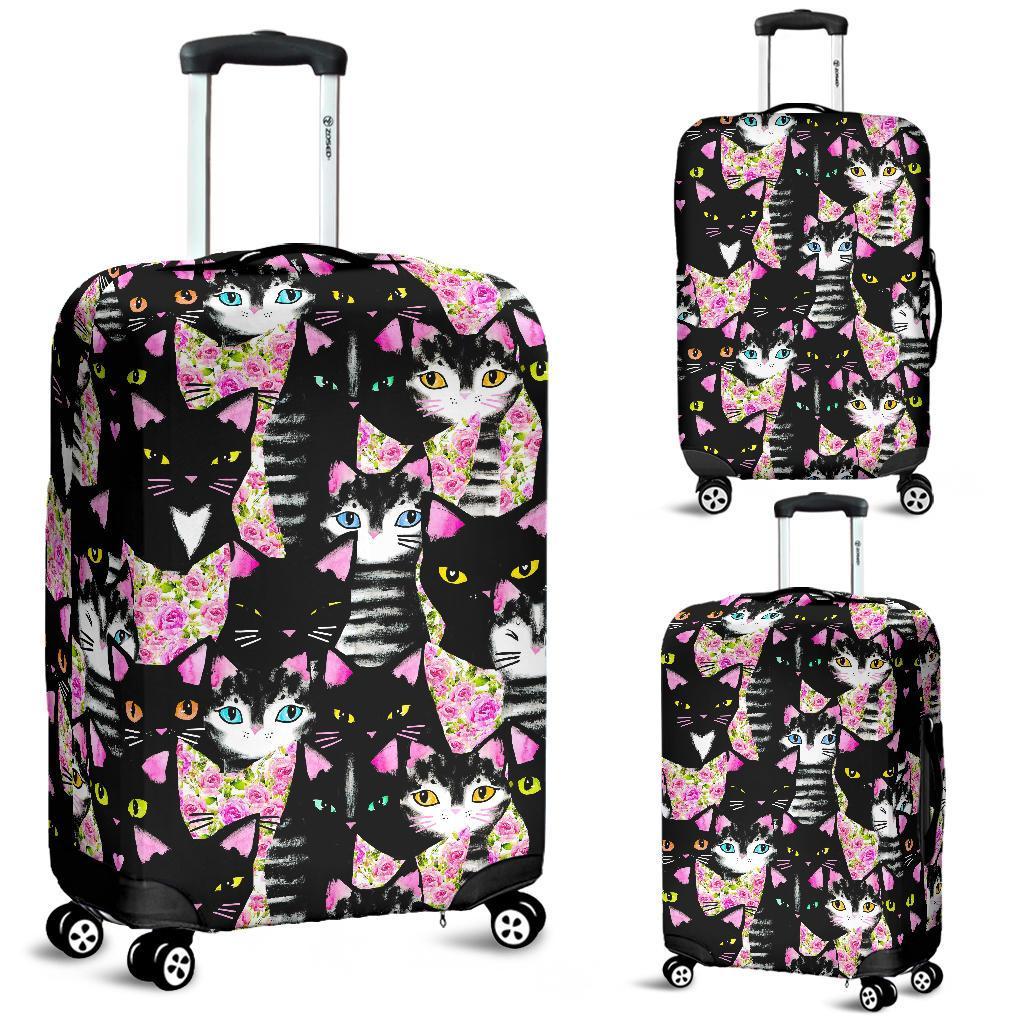 Black Cat Pattern Print Luggage Cover Protector-grizzshop