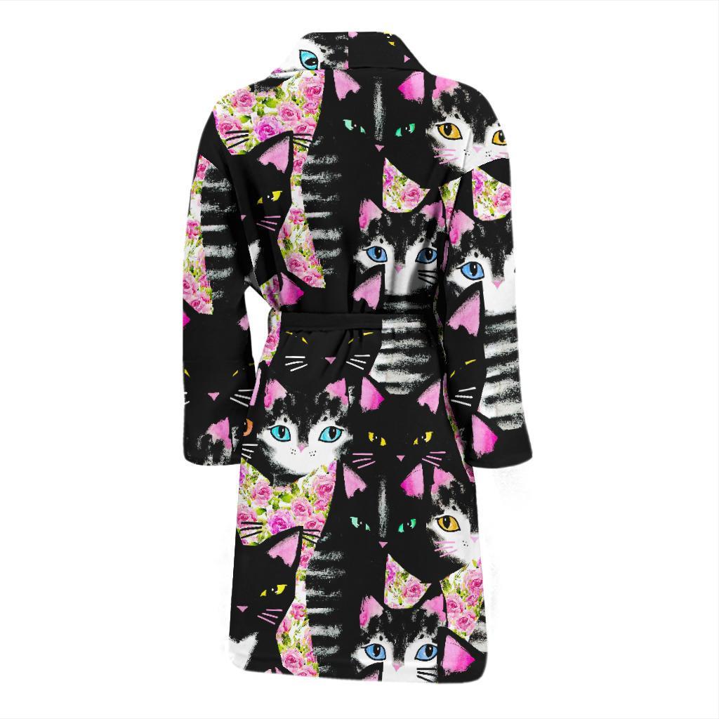 Black Cat Pattern Print Men Long Robe-grizzshop