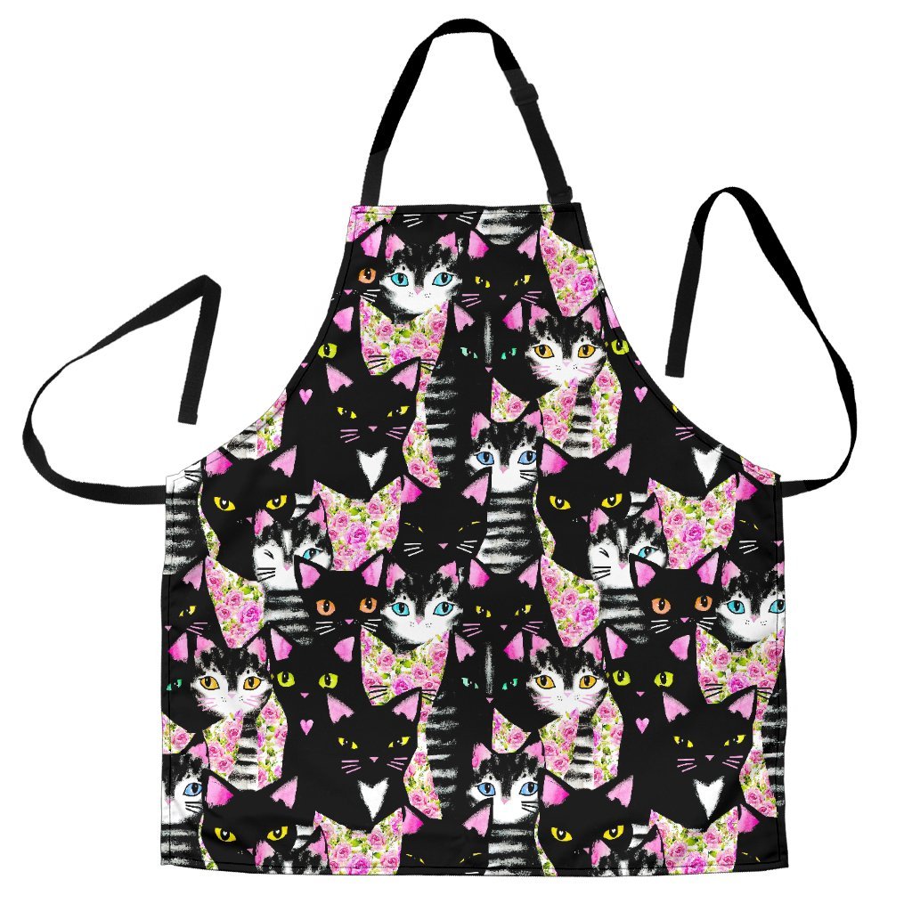 Black Cat Pattern Print Men's Apron-grizzshop