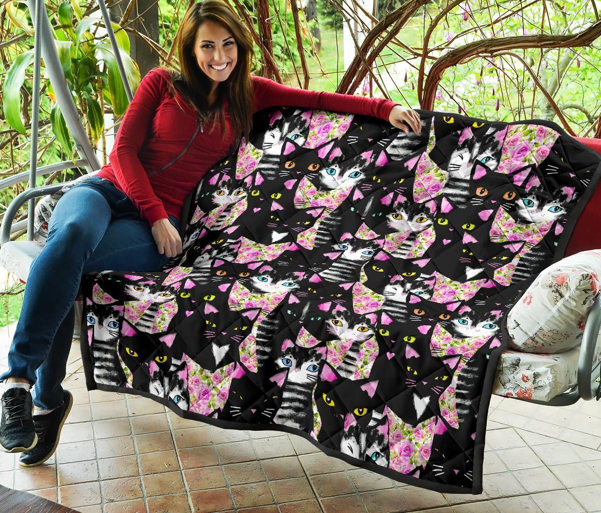 Black Cat Pattern Print Quilt-grizzshop