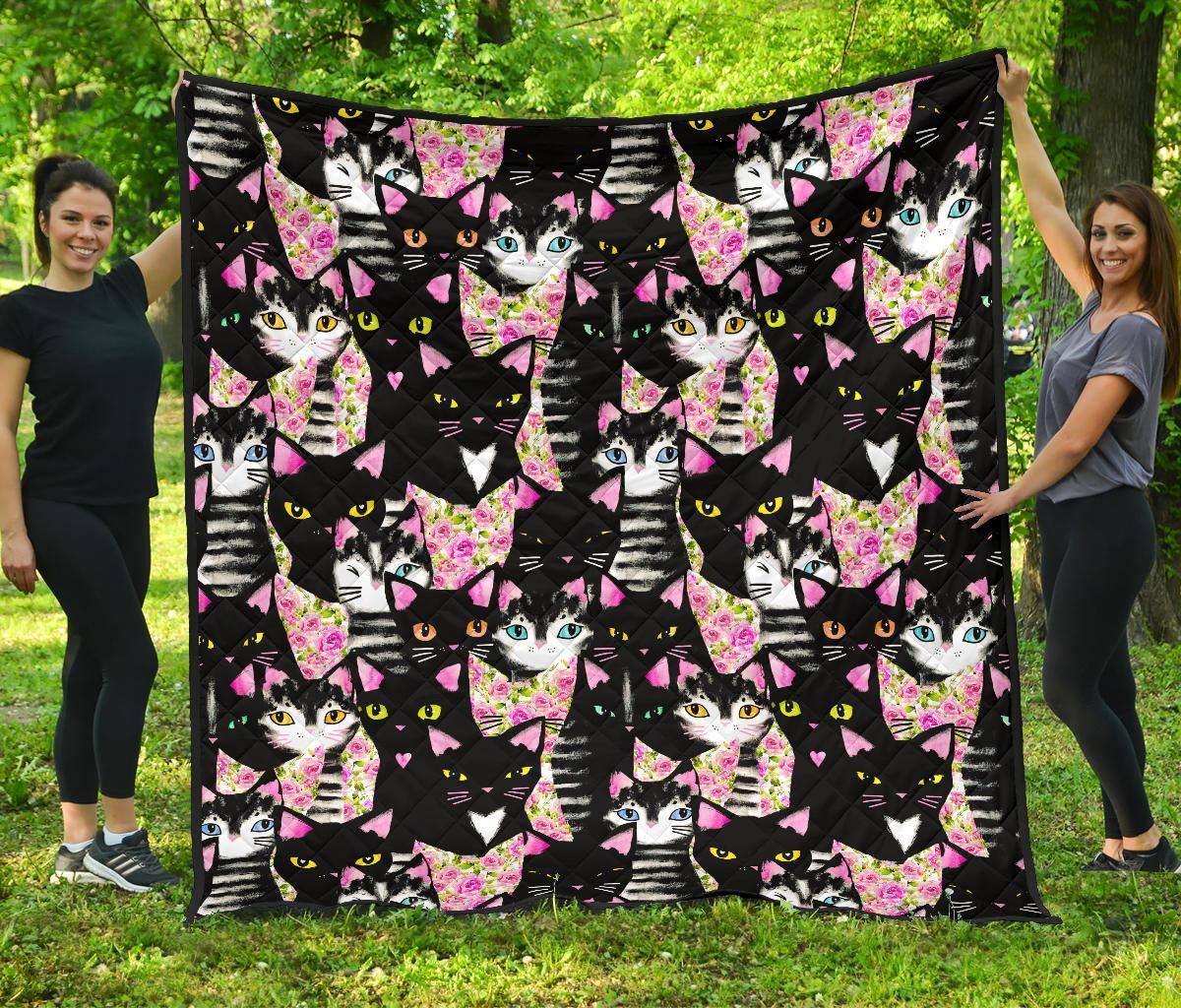 Black Cat Pattern Print Quilt-grizzshop