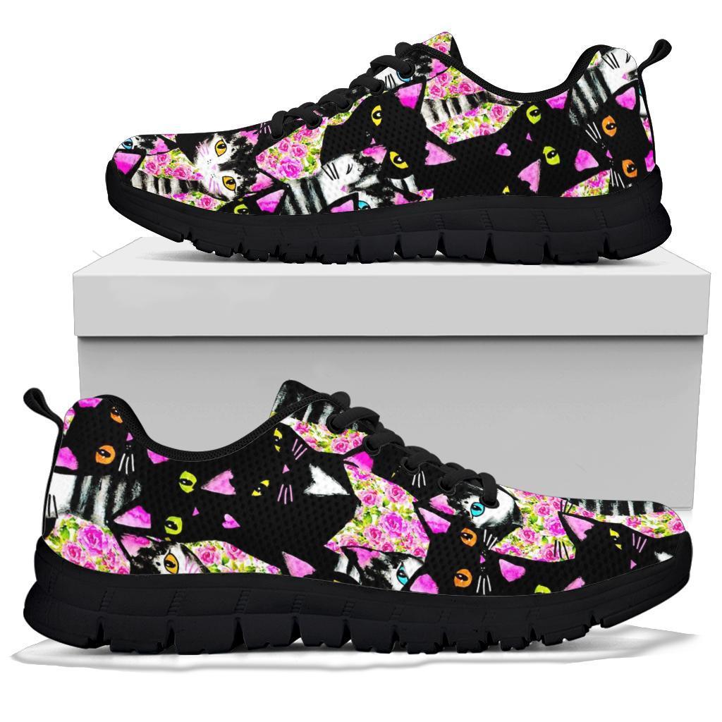 Black Cat Pattern Print Sneaker Shoes For Men Women-grizzshop