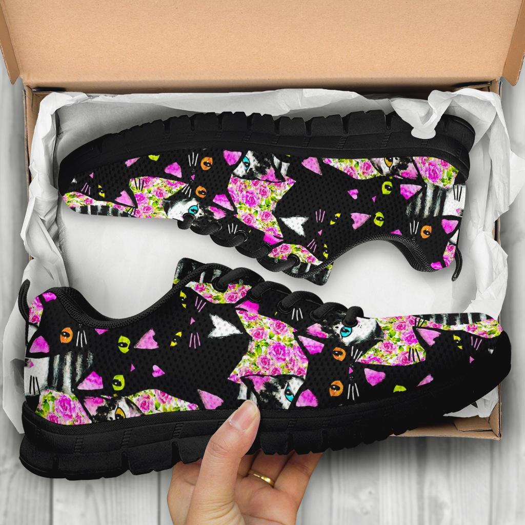 Black Cat Pattern Print Sneaker Shoes For Men Women-grizzshop