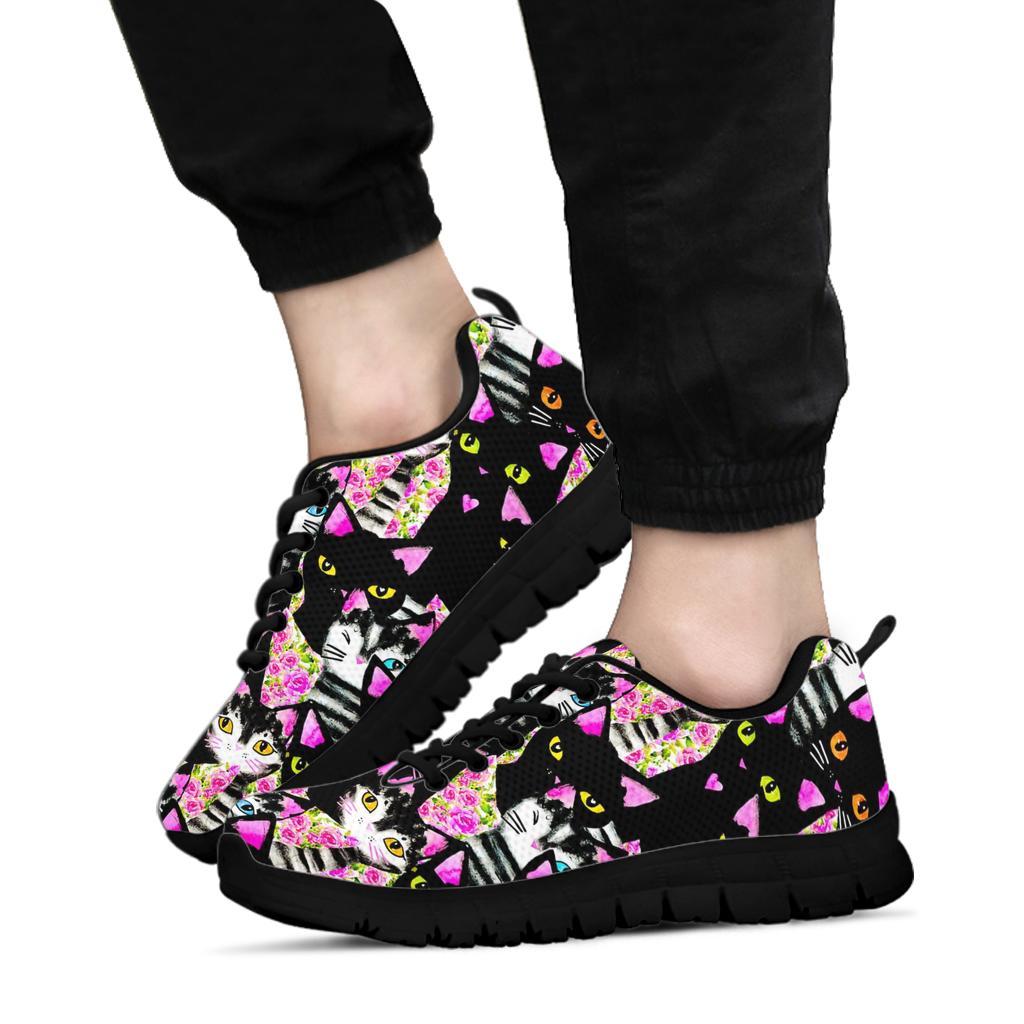 Black Cat Pattern Print Sneaker Shoes For Men Women-grizzshop