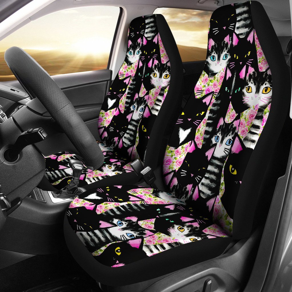 Black Cat Pattern Print Universal Fit Car Seat Covers-grizzshop