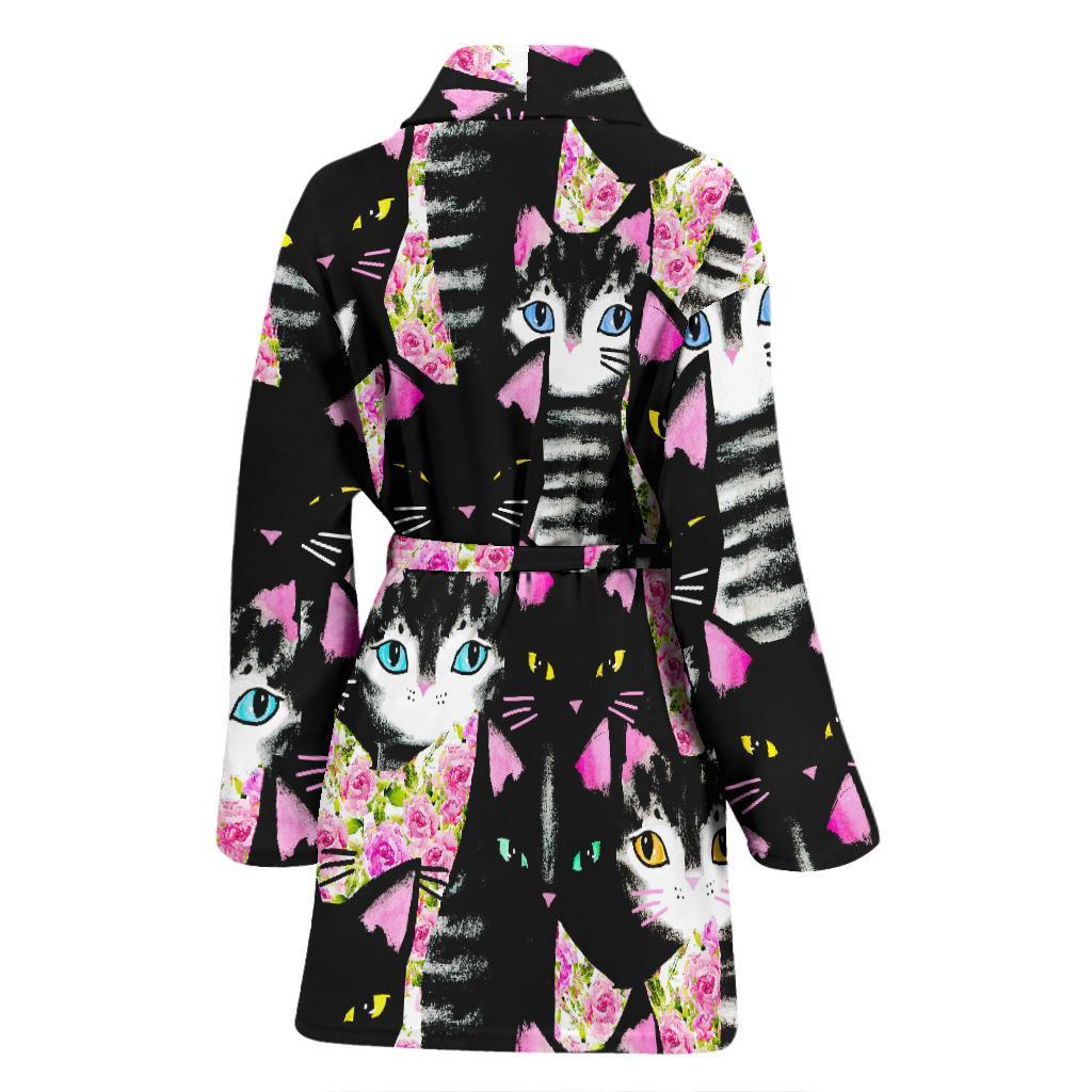 Black Cat Pattern Print Women Long Robe-grizzshop