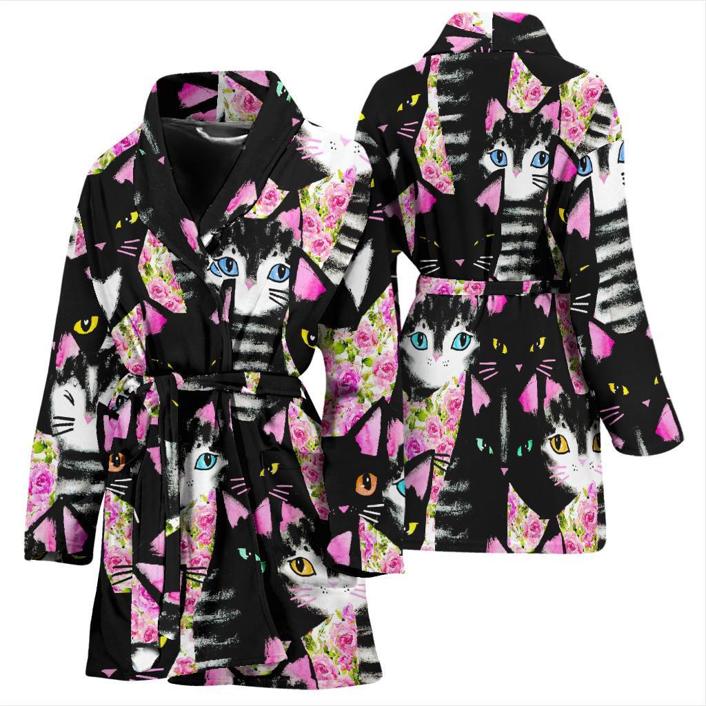 Black Cat Pattern Print Women Long Robe-grizzshop