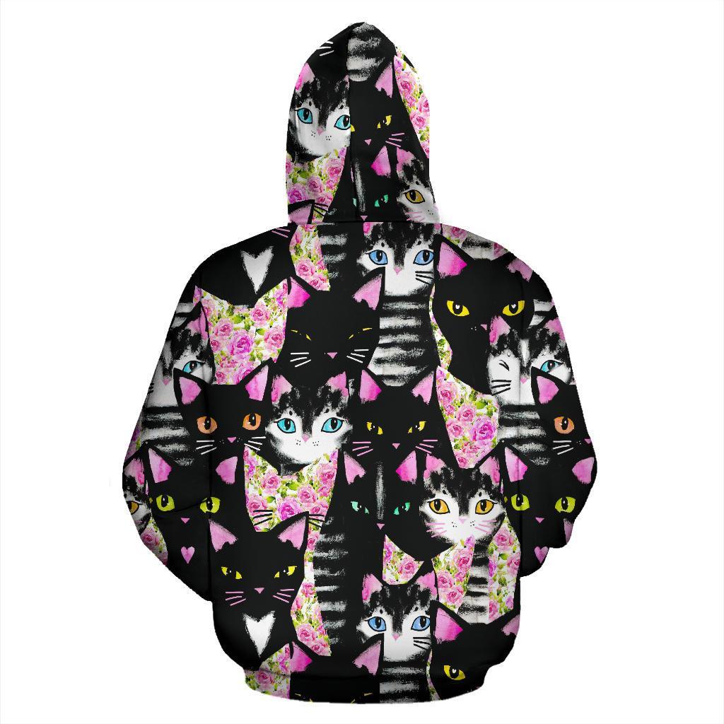 Black Cat Pattern Print Women Men Pullover Hoodie-grizzshop