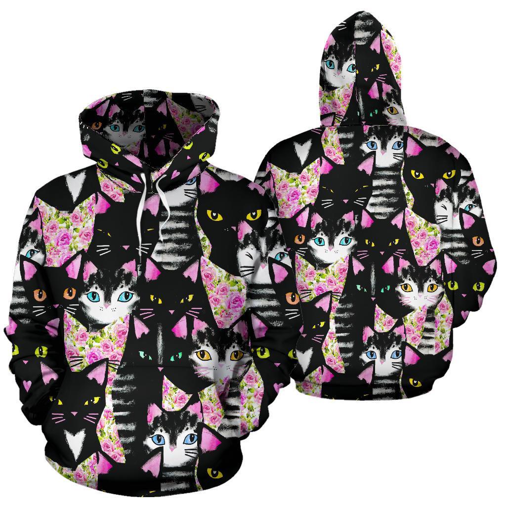 Black Cat Pattern Print Women Men Pullover Hoodie-grizzshop