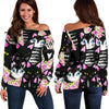 Black Cat Pattern Print Women Off Shoulder Sweatshirt-grizzshop