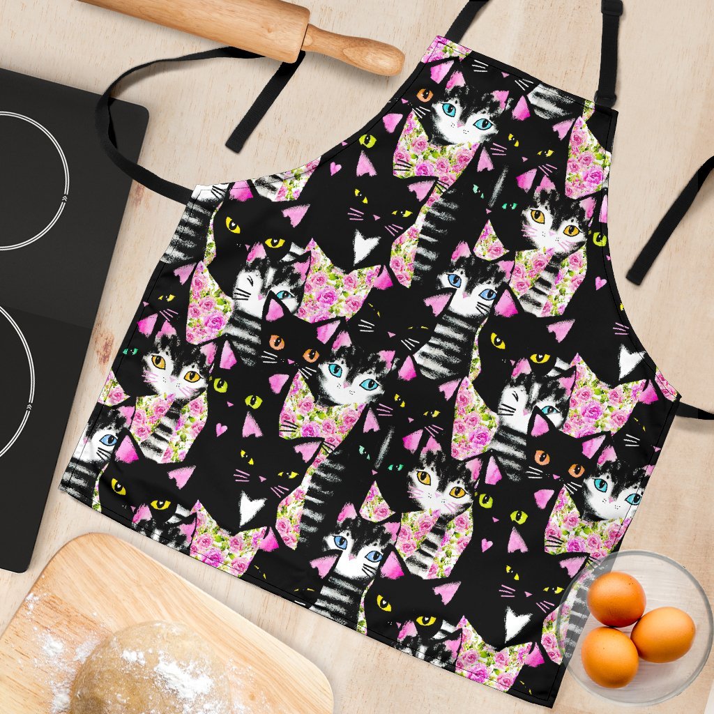 Black Cat Pattern Print Women's Apron-grizzshop