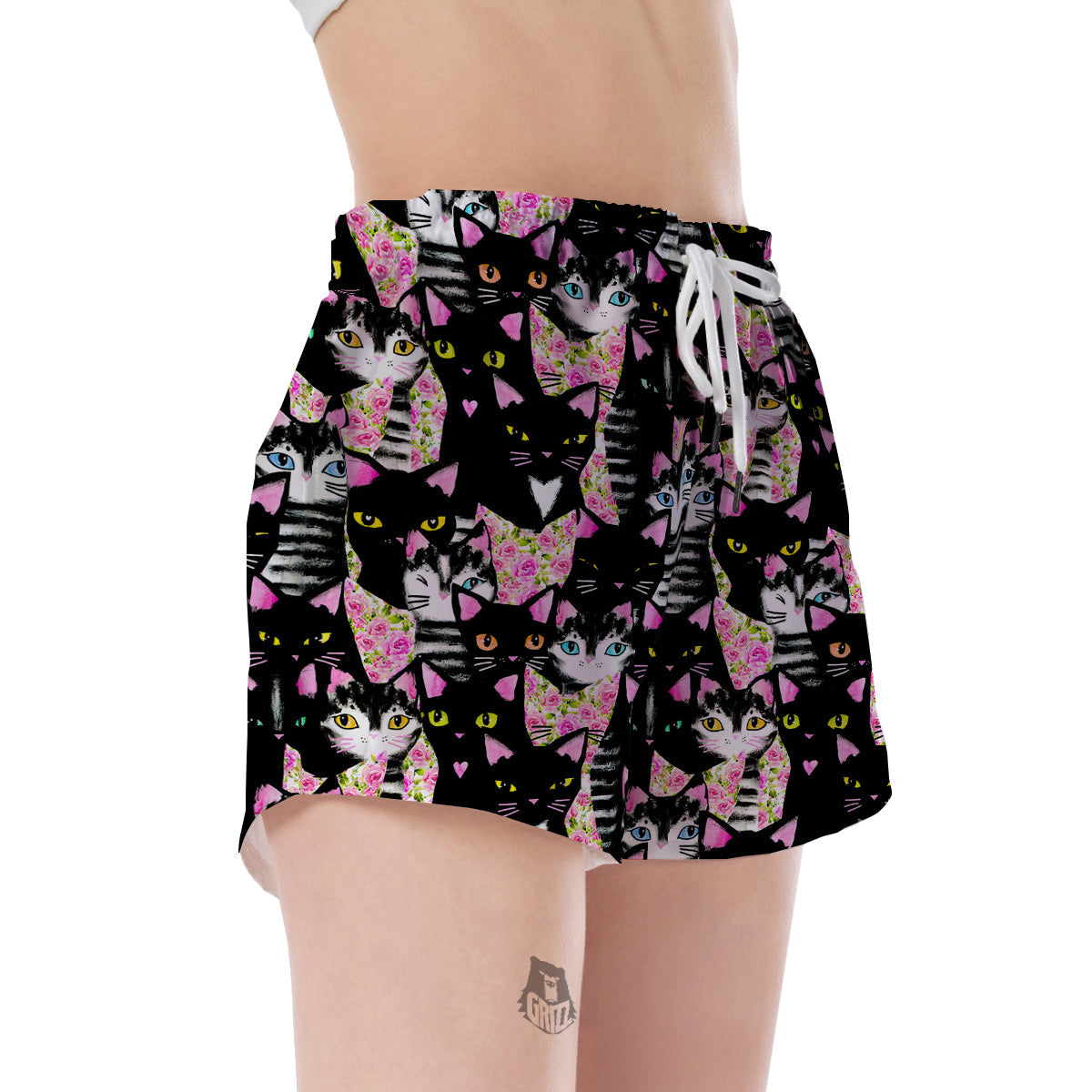 Black Cat Pattern Print Women's Shorts-grizzshop