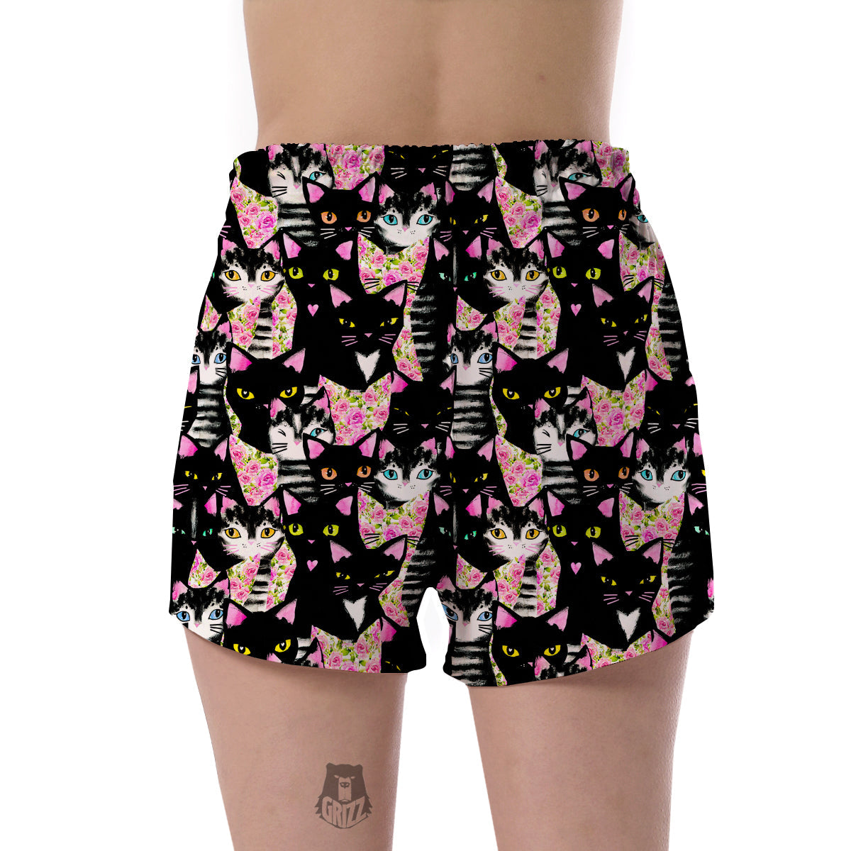 Black Cat Pattern Print Women's Shorts-grizzshop