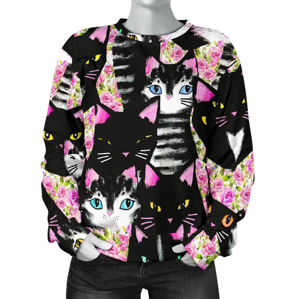 Black Cat Pattern Print Women's Sweatshirt-grizzshop