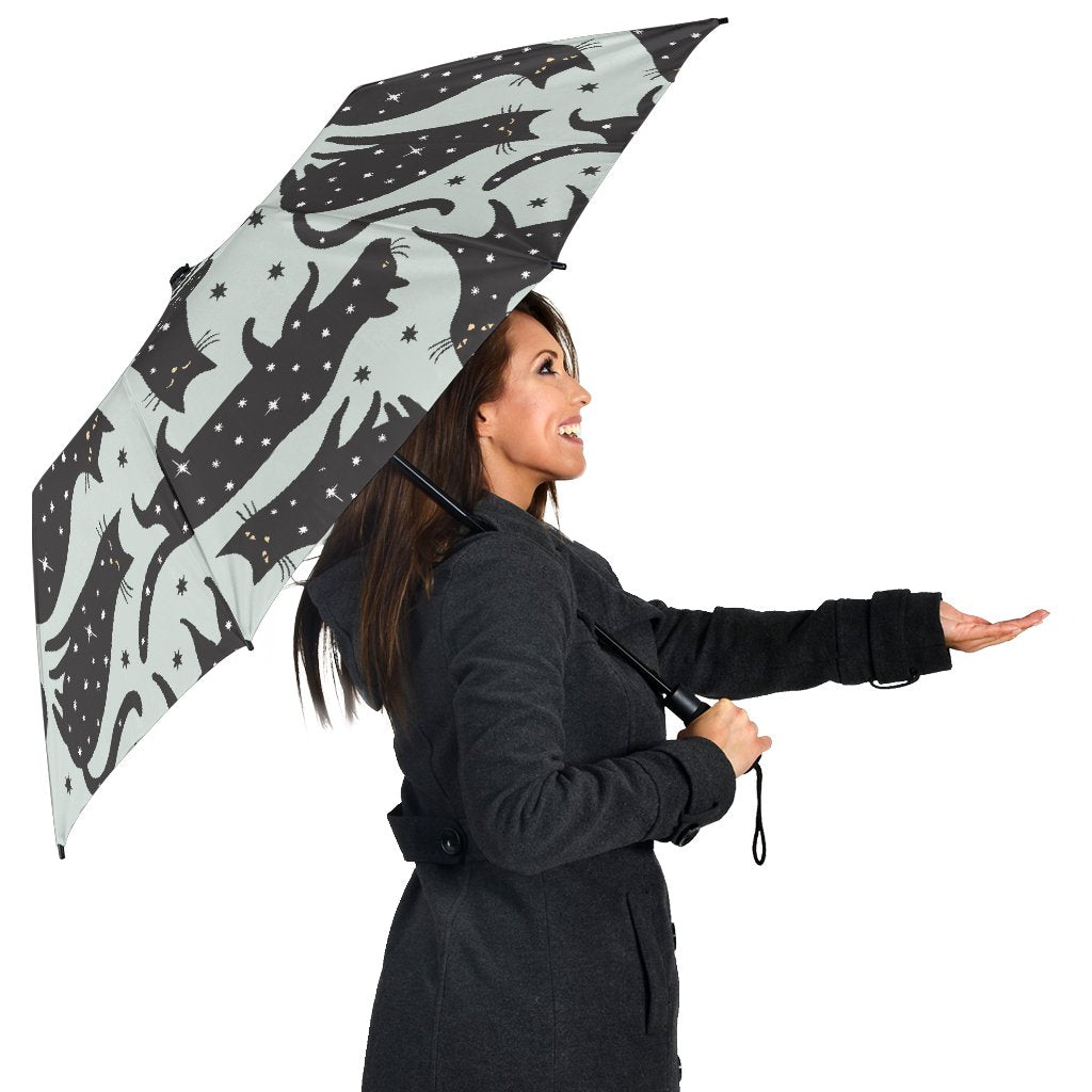 Black Cat Print Pattern Automatic Foldable Umbrella-grizzshop