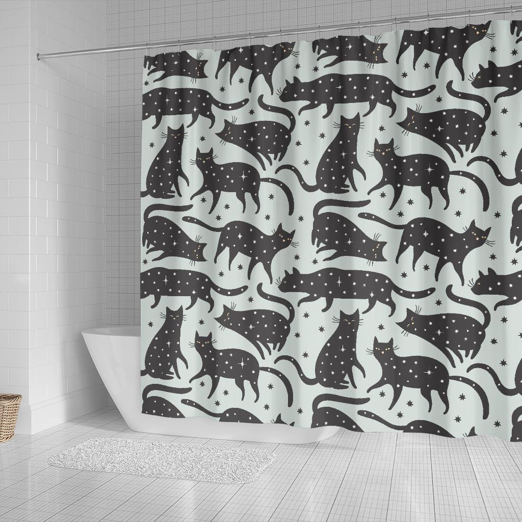 Black Cat Print Pattern Bathroom Shower Curtain-grizzshop