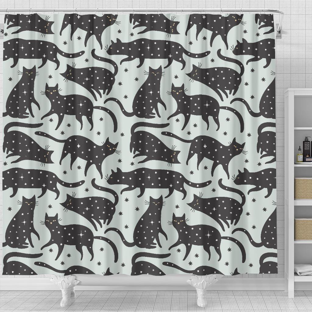 Black Cat Print Pattern Bathroom Shower Curtain-grizzshop