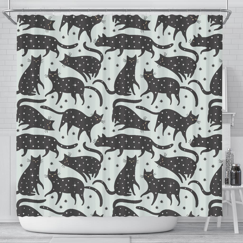 Black Cat Print Pattern Bathroom Shower Curtain-grizzshop