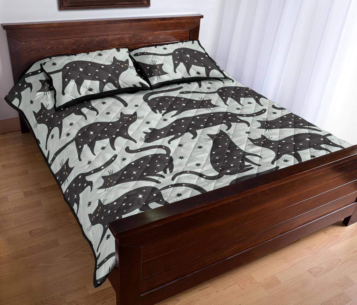 Black Cat Print Pattern Bed Set Quilt-grizzshop