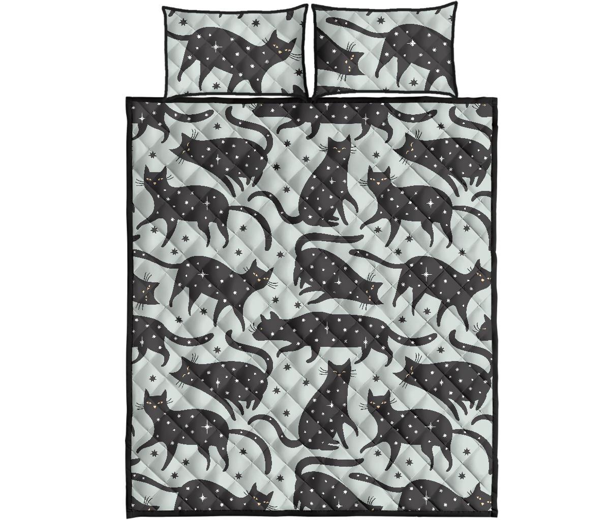 Black Cat Print Pattern Bed Set Quilt-grizzshop