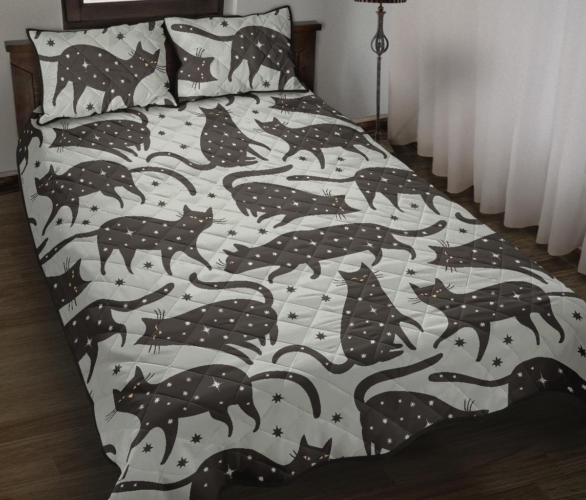 Black Cat Print Pattern Bed Set Quilt-grizzshop