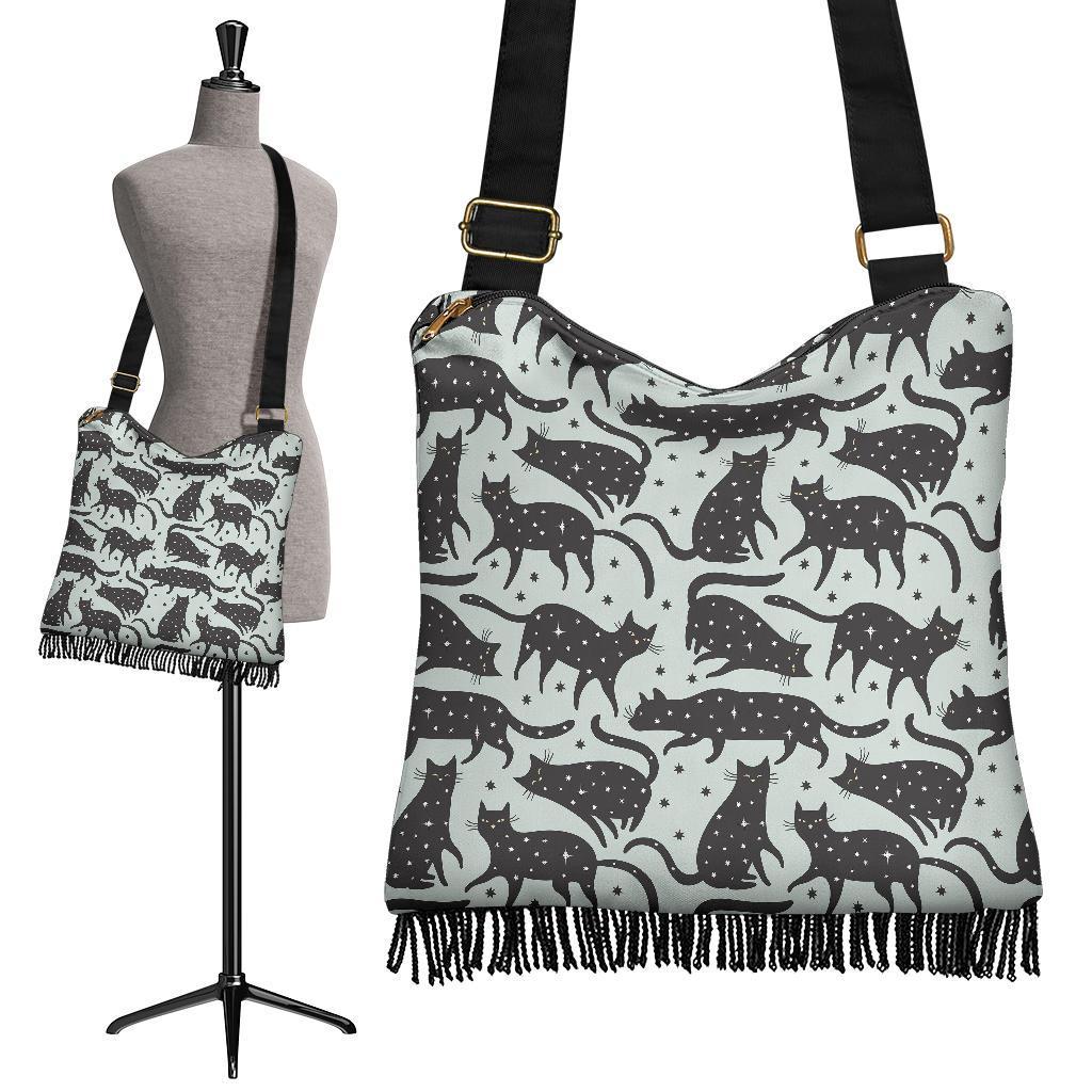 Black Cat Print Pattern Crossbody bags-grizzshop