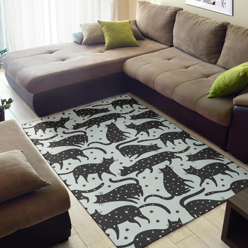 Black Cat Print Pattern Floor Mat-grizzshop