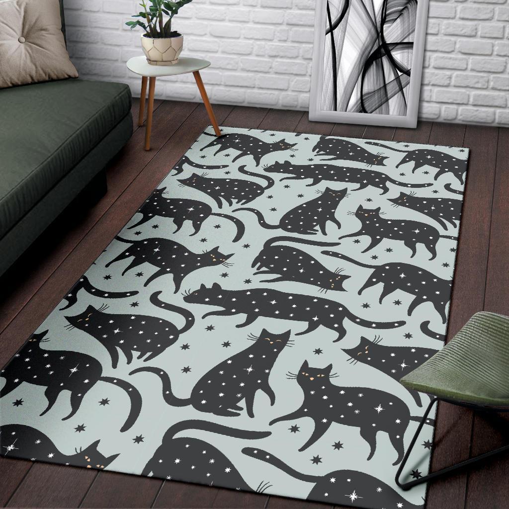 Black Cat Print Pattern Floor Mat-grizzshop