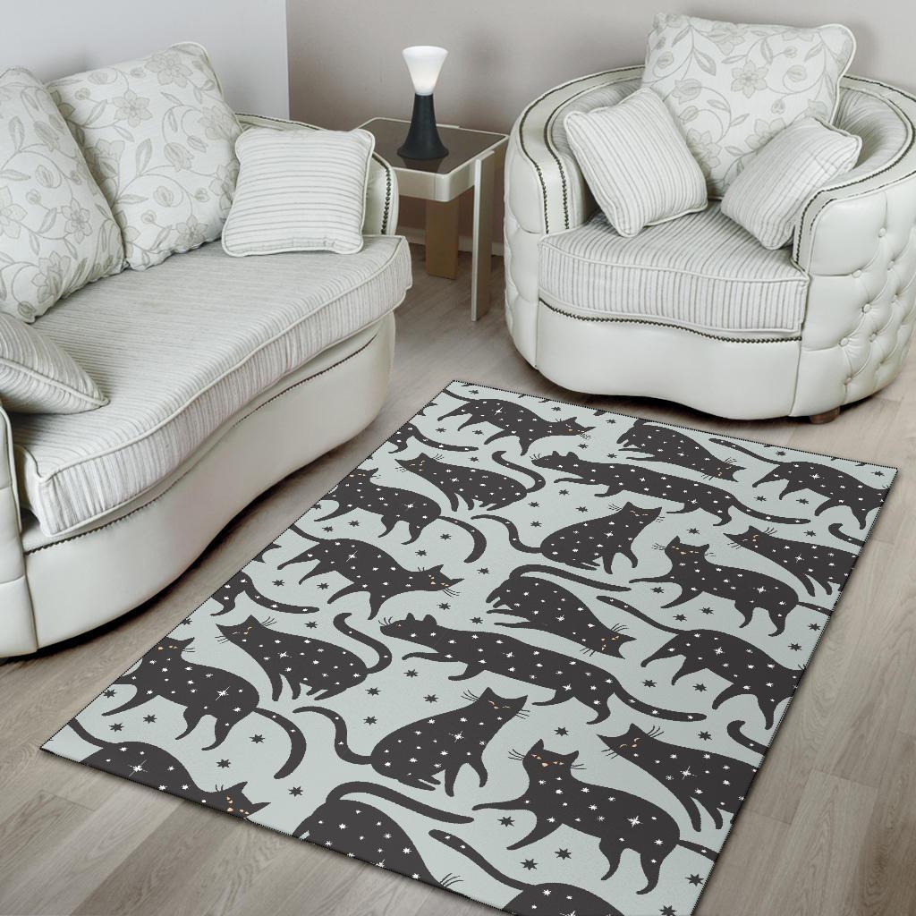 Black Cat Print Pattern Floor Mat-grizzshop