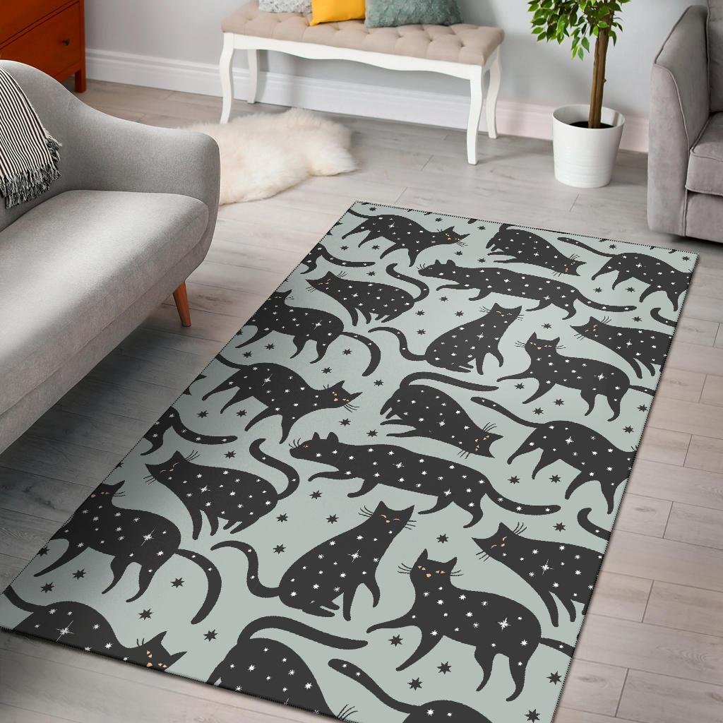 Black Cat Print Pattern Floor Mat-grizzshop