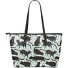 Black Cat Print Pattern Leather Tote Bag-grizzshop