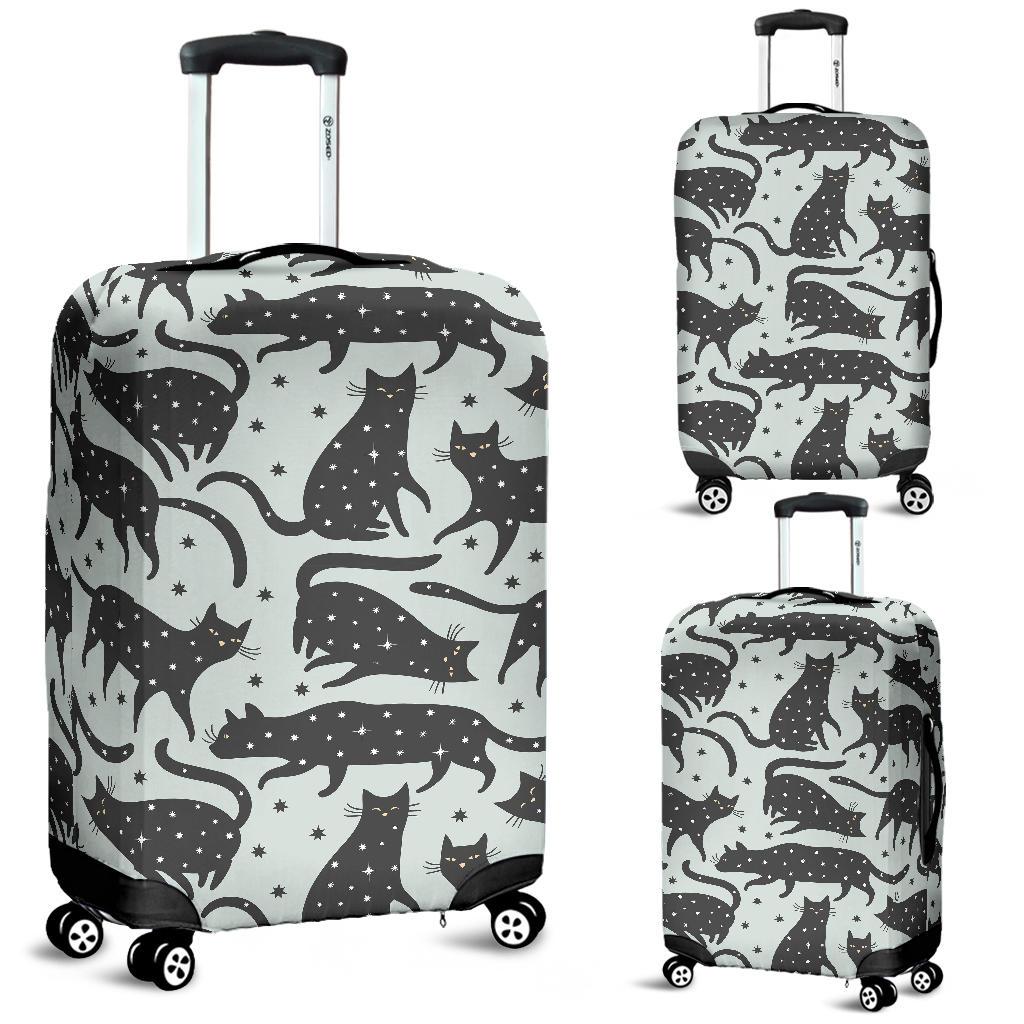 Black Cat Print Pattern Luggage Cover Protector-grizzshop