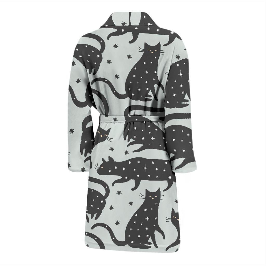 Black Cat Print Pattern Men Long Robe-grizzshop