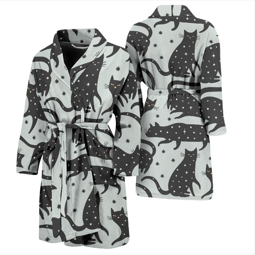 Black Cat Print Pattern Men Long Robe-grizzshop