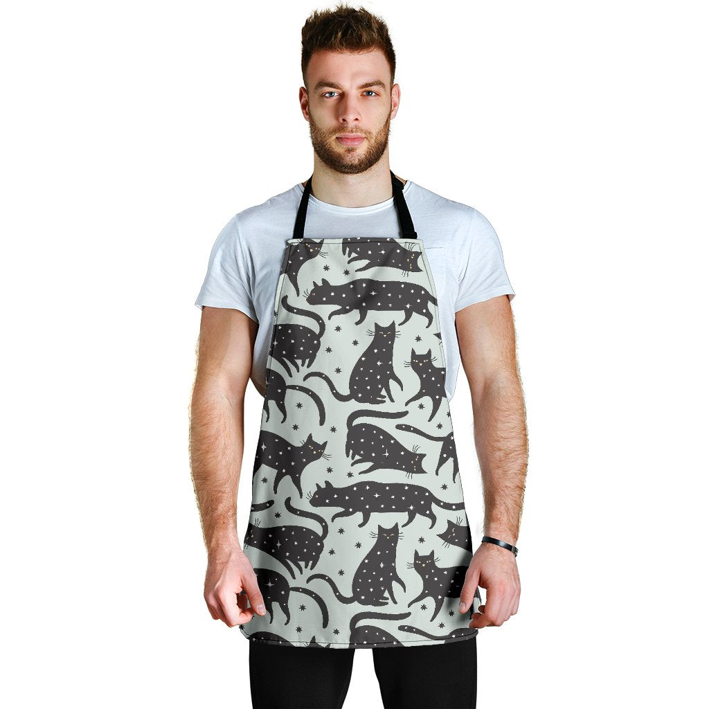 Black Cat Print Pattern Men's Apron-grizzshop
