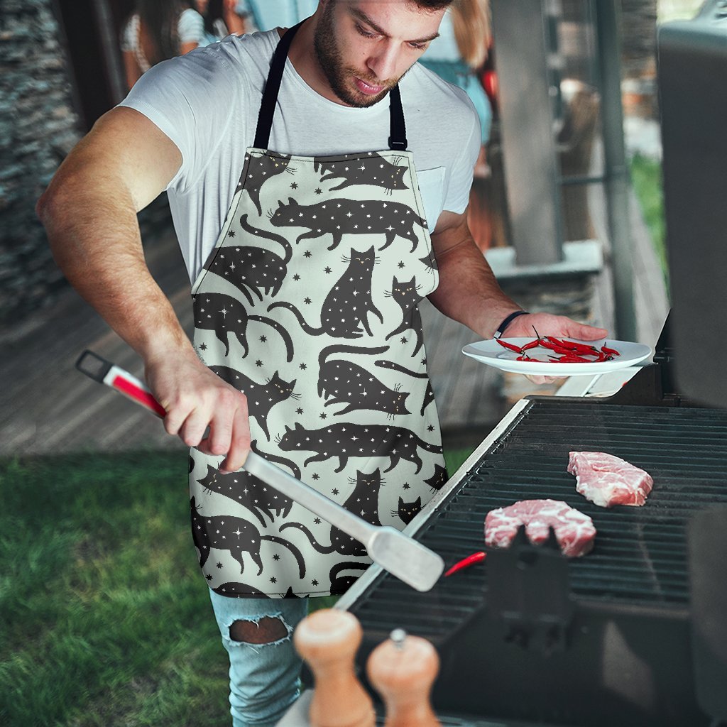 Black Cat Print Pattern Men's Apron-grizzshop