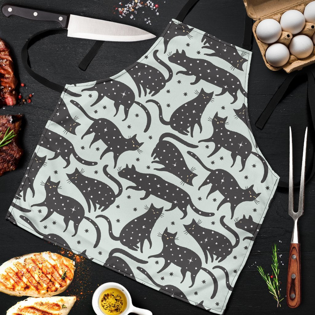 Black Cat Print Pattern Men's Apron-grizzshop