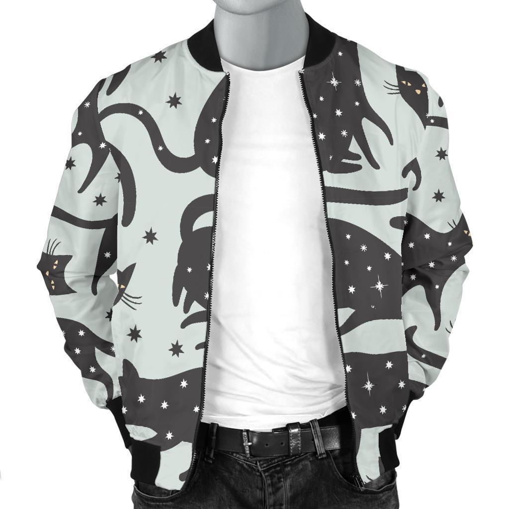 Black Cat Print Pattern Men's Bomber Jacket-grizzshop