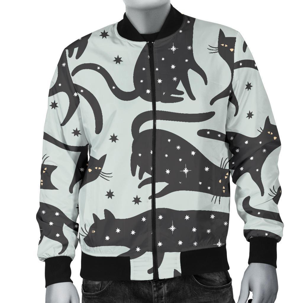 Black Cat Print Pattern Men's Bomber Jacket-grizzshop