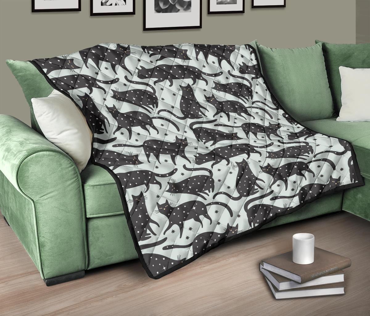 Black Cat Print Pattern Quilt-grizzshop