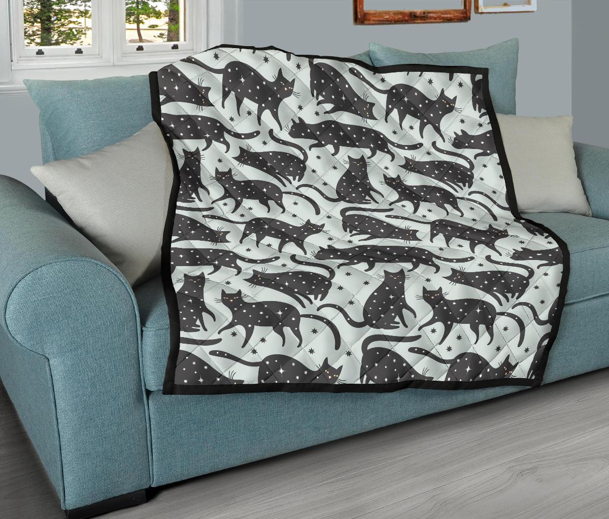 Black Cat Print Pattern Quilt-grizzshop