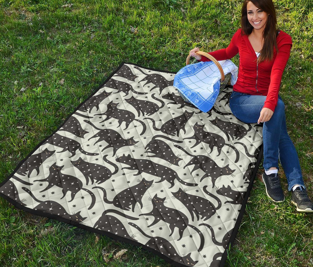 Black Cat Print Pattern Quilt-grizzshop